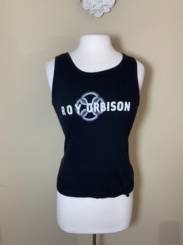 Anvil Women's Large Black Ribbed Tank Top Roy Orbinson Graphic Cotton Rockabilly