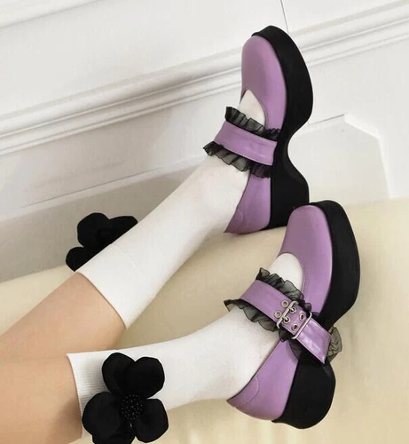 Damenschuhe Mary Janes bequeme Retro-Pumps rund geschnitten Schnalle Plateau Halbschuhe - Bild 6 von 14