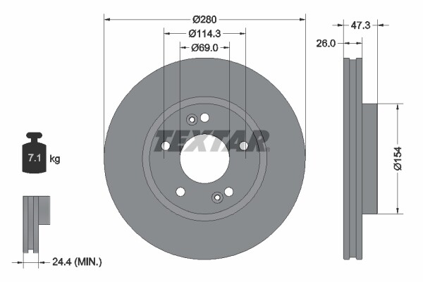 Textar 2X Bremsscheibe Vorne Ø280 Mm InnenbelüFtet FüR Hyundai I30 FD 1.4 1.6-image