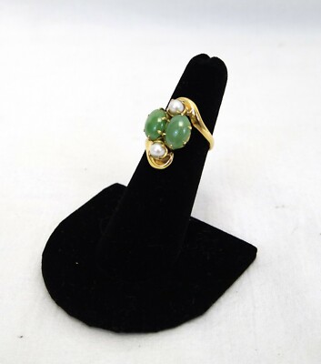 EUC Handmade Jade & Pearl Ring | 18K Gold, Size 5.5, Appraisal Included