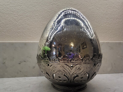 Pottery Barn Mercury Glass Egg Luminary Silver Cloche Easter Spring