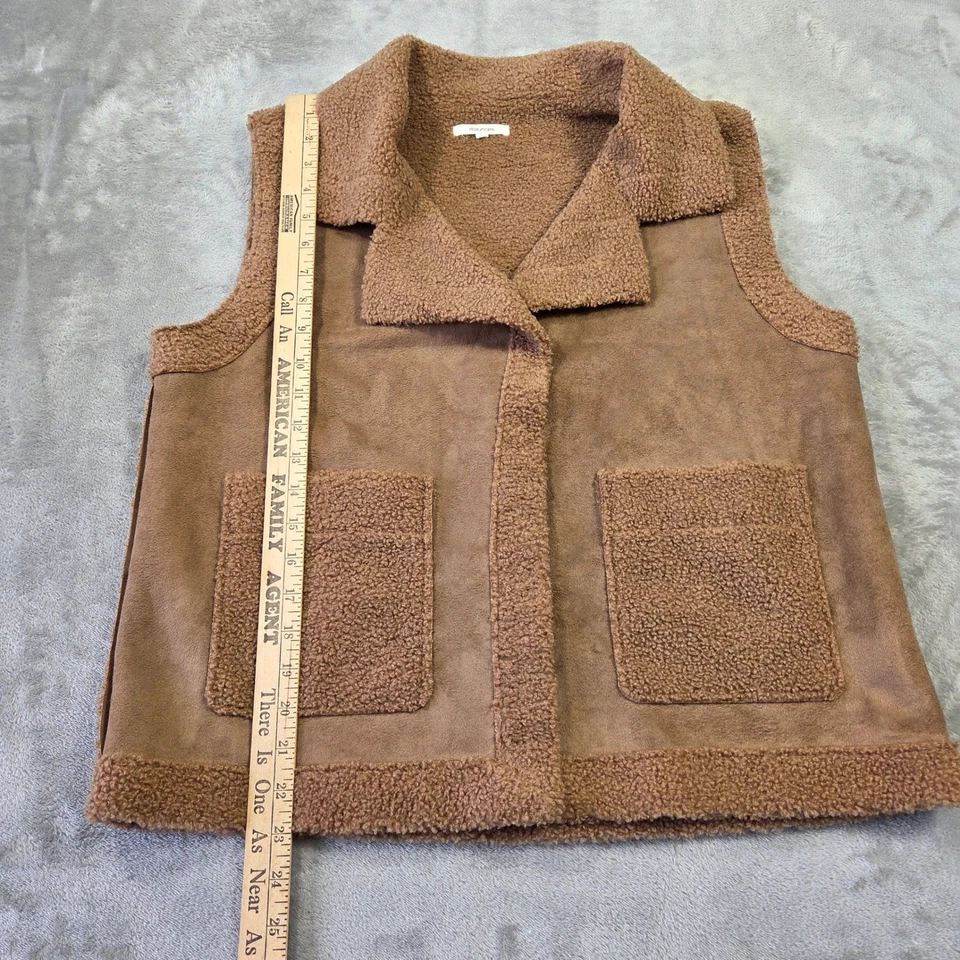 Maurices Faux Suede Sherpa Trim Vest Brown Pockets Womens M Boho Western Cowgirl - Image 3 of 4
