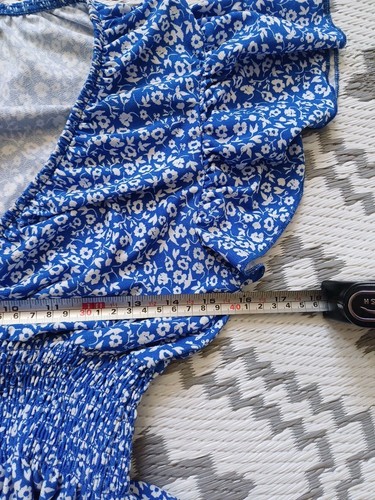 Pretty Blue White Floral Midi Shirred Petite Maxi Summer Dress S M L STRETCHY - Picture 5 of 8