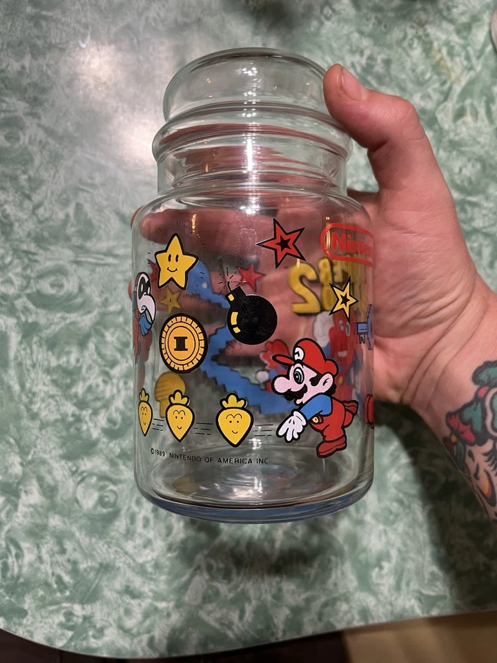 Tarro de cristal vintage 1989 Nintendo Super Mario Bros 2 con tapa contenedor Foto 2 de 4
