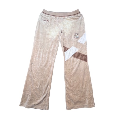 Vtg Rocawear Tan Velour Track Pants Wide Leg Embroidered Crest Womens XXL
