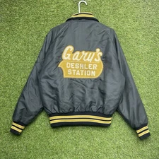 Vintage Chain Stitch Jacket Mens Medium Michigan Satin 60s 70s Varsity Snap Up