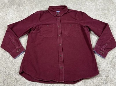 L.L.Bean Chamois Shirt Mens Large Burgundy Button Front Long Sleeve Pockets