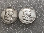 LOT OF 2 - 1961 50C BEN FRANKLIN SILVER HALF DOLLARS - 90% SILVER
