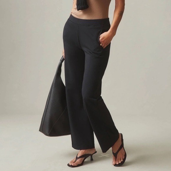 American Giant Ponte Pants Womens Large Black Stretch Elastic Waist Straight Leg