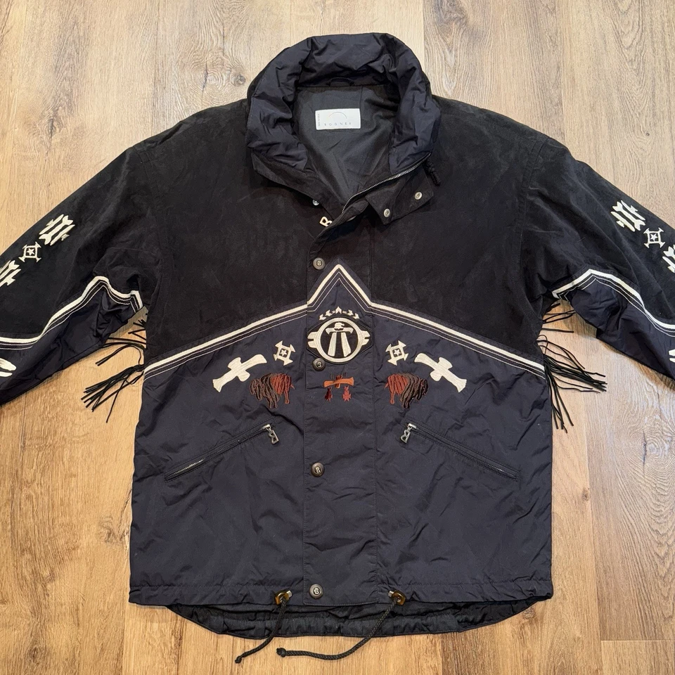 Bogner Jacket Fringe Suede Buffalo Native American Ski Snow Coat Vintage Mens 40 - Image 3 of 4