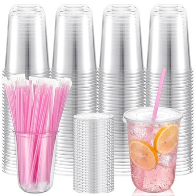 Ziliny 200 Pack 16 oz Clear Plastic Cups with Lids and Straws Disposable Iced...
