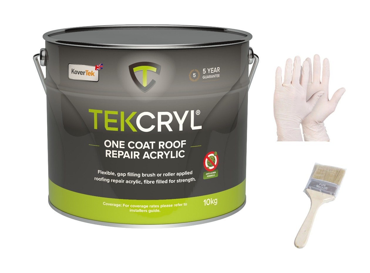 TekCryl Acrylic Roofing - Leaking Roof Repair-Fibre Reinforced - 10kg Black Kit
