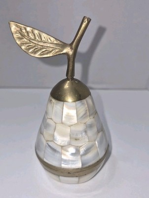 Vintage 90's Brass & Mother of Pearl Pear Shaped Trinket Box