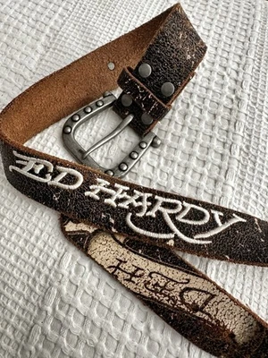 Ed Hardy Tan Leather Belt with Skull Buckle Medium Women 1.5\