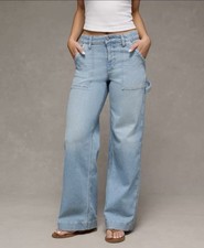 AE Dreamy Drape Stretch Super High-Waisted Baggy Wide-Leg Jean - Light Wash NWT