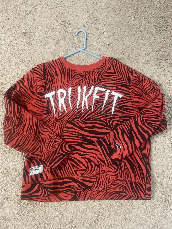 TRUKFIT Sudadera Para Hombres XL Roja Negra Cuello Redondo Cebra Pullover Gráfico Foto 2 de 4