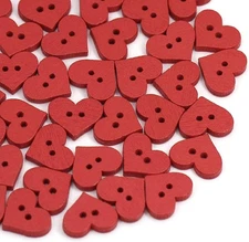100 Pcs 2 Holes Red Heart Wooden Button Love Heart Clothes DIY Sewing Button
