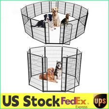 40/48" Dog Playpen Metal Exercise Puppy Pen Pet Fence 8/16 Panels W/Gate Portabl