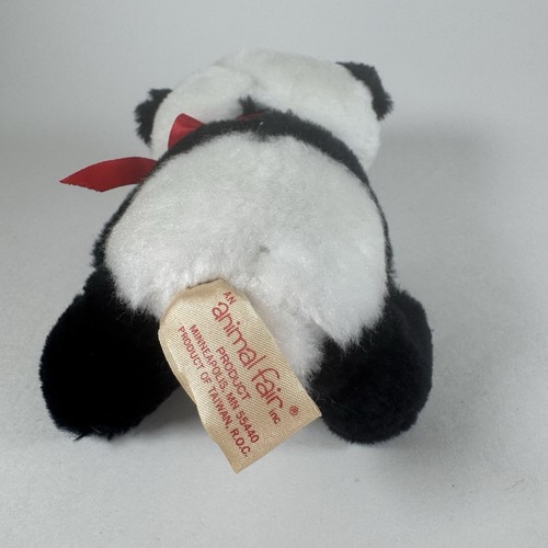 Animal Fair Vintage Peluche Panda 5" Rosso Fiocco Lingua Fuori Sunwood Inn 1981 Taiwan - Foto 11 di 12