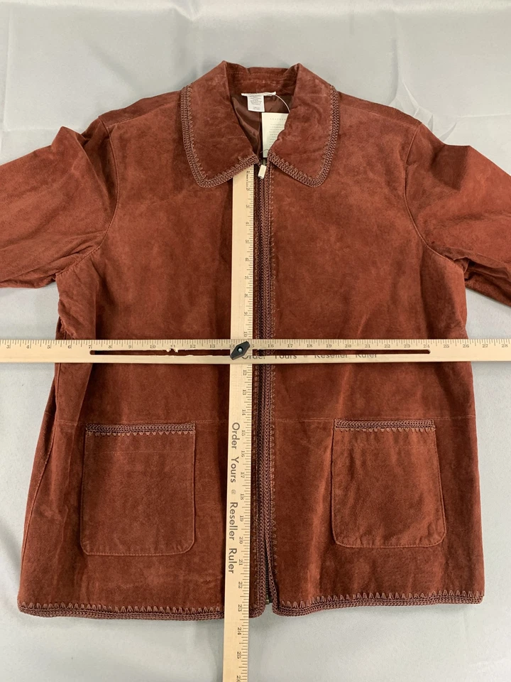 Chaqueta de gamuza Coldwater Creek para mujer 1X marrón detalle de ganchillo cuero nueva con etiquetas 16-18 Foto 3 de 4