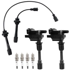 2x UF407 Ignition Coil Pack & Spark Plug & Wire Set For 01-05 Mazda Protege 2.0L
