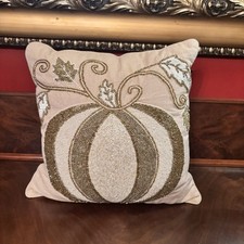 Pier 1 Beaded Pumpkin Throw Pillow Ivory Gold...