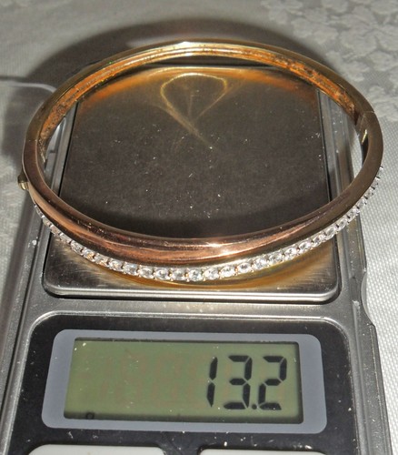 925 Sterling Silver Tri-Colour Gold Plated CZ Bangle, 7mm Wide ~ 13.2gms ~ B0049 - Picture 6 of 10