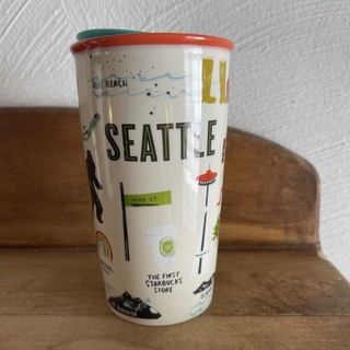 STARBUCKS Travel Tumbler SEATTLE 12oz Double Wall Ceramic with Lid