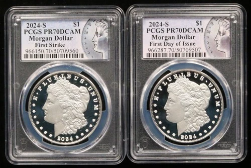 2-Coin Set 2024-S Morgan Dollar Proof PCGS PR70DCAM FS and FDOI (#SLC00232)