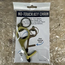 No-Touch Keychain Door Opener/Button Pushing Gold Tone Tool w/Stylus Tip