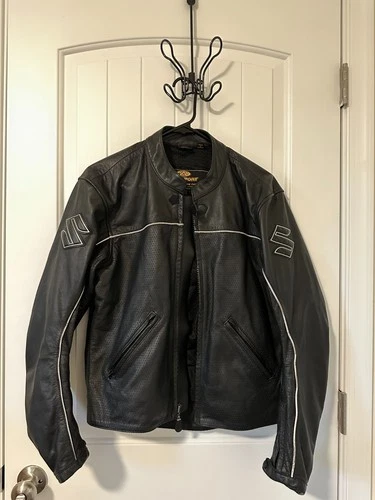 RARE Vintage Black AGVSport Suzuki Leather Jacket (MORE IN DESC.) - product listing photo