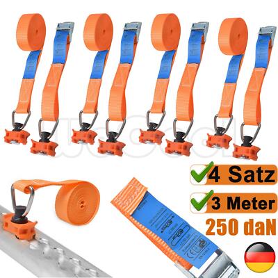 4x 2 tlg. Spanngurt mit Klemmschloss 250 daN Airlineschiene Zurrschiene 3mx25mm