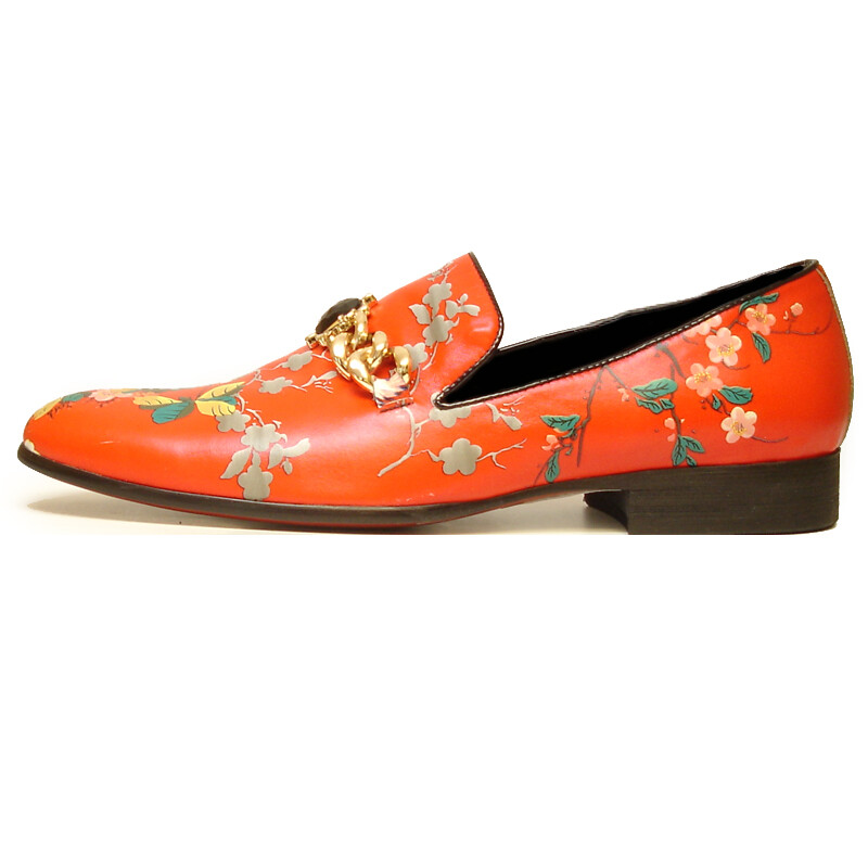 FI-7054 Red Leather Floral Print Fiesso by Aurelio Garcia 