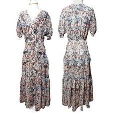 ULLA JOHNSON  Gardenia Delphine Floral Tiered Ruffled Dress Side Zipper Size 2