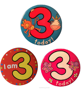 Let S Party I Am 3 Today Happy 3rd Birthday Badge Girl Boy Pink