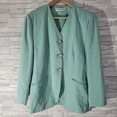 JACQUES VERT Jacket Green Size 16 UK Blazer Style Mid Length Wool Blend  Ladies 