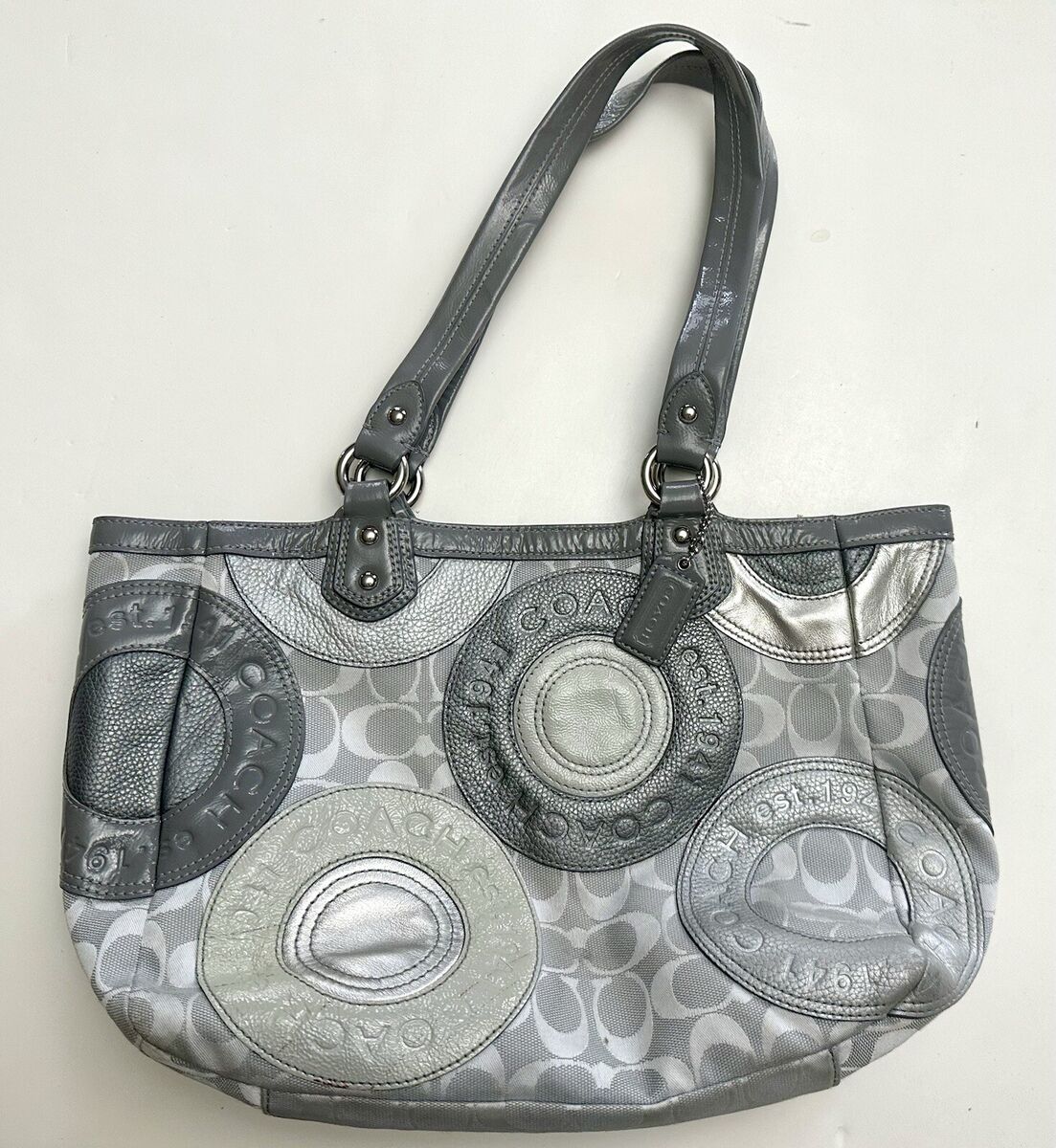 Coach Shoulder Bag Purse M1193-F19042 Silver/Gray Circles Coach Shoulder Bag Purse M1193-F19042 Silver/Gray Circles