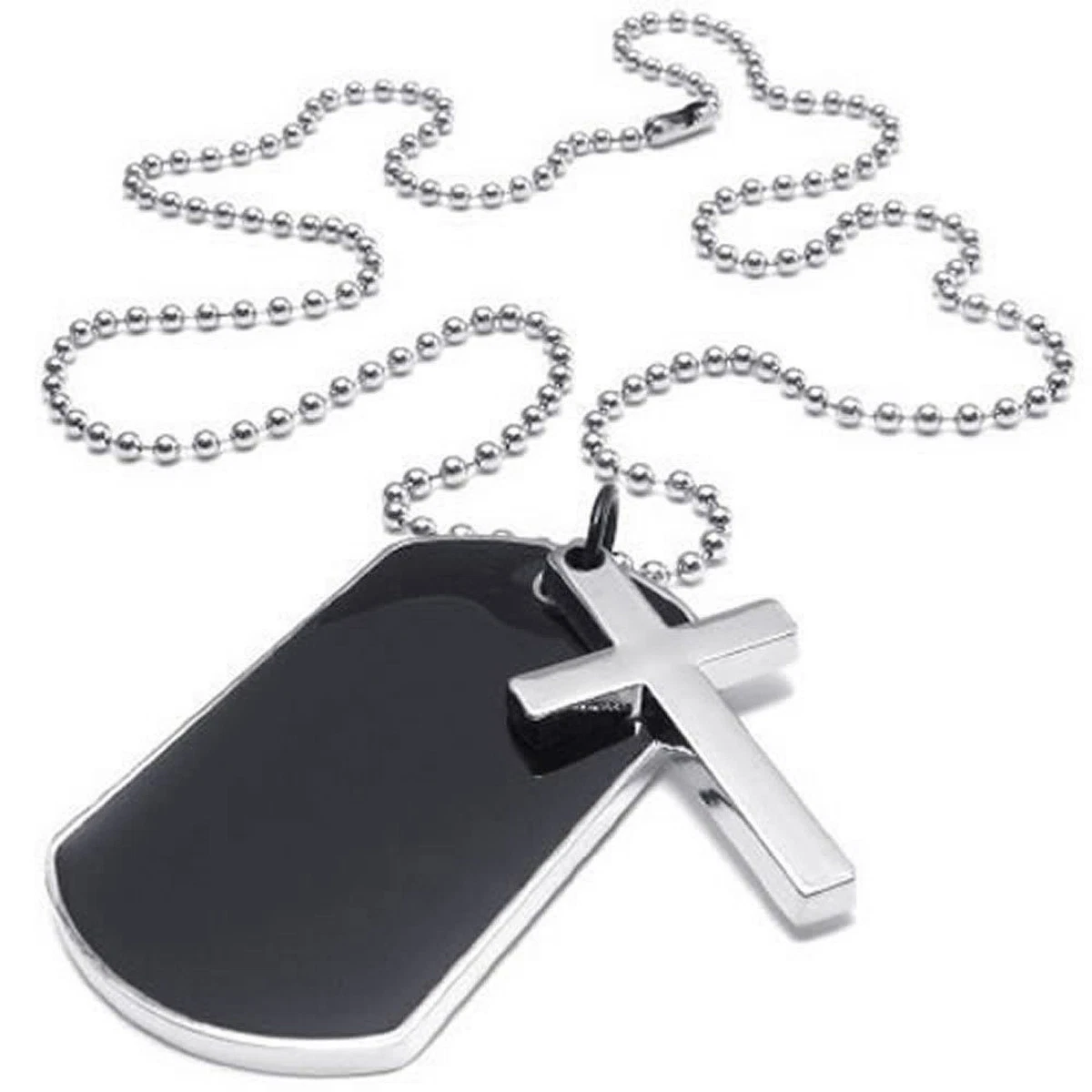 Dog Tags Military Cross Markers Army Style Dog Tag 22 inch Ball Chain Necklace