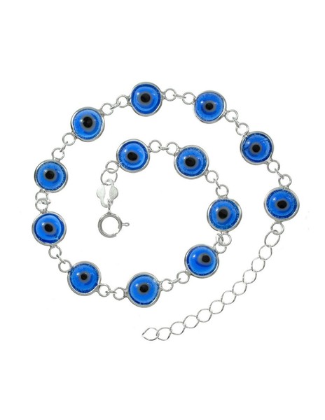 Pulsera Eslabón Ojo Turco Azul Plata de Ley