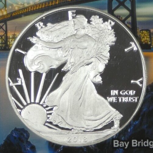 2018 S Silver Eagle First Day Issue PF 70 ULTRA CAMEO NGC SF Bay Bridge Holder - Picture 3 of 4