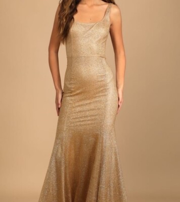 gold lulus dress Gold Satin One-Shoulder Tie-Strap Maxi Dress | Womens | X-Large (Available in M) | 100% Polyester | Lulus | Holiday Dresses
