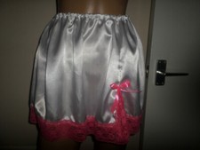 WHITE SATIN CORAL PINK LACE MINI PETTICOAT 13" LONG 30-46 WAIST