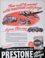 Vintage Print Ad WWII 1944 Prestone Anti-Freeze Tanks Planes Jeep Cars Eveready