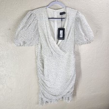 Pretty Little Thing NWT Women’s Puff Sleeve Ruched Bodycon Dress Size 12