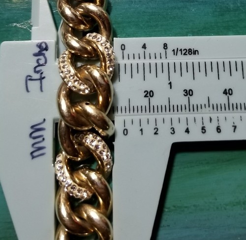 QVC 18k Yellow gold/sterling silver crystal Thick puffy curb link Chain bracelet - Picture 7 of 11