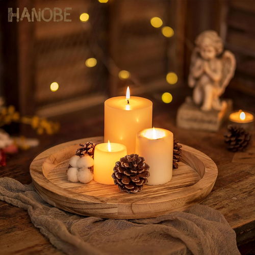 Rustic Wooden Serving Tray: round Wood Decorative Tray Rustic Centerpiece Candle - Picture 3 of 12