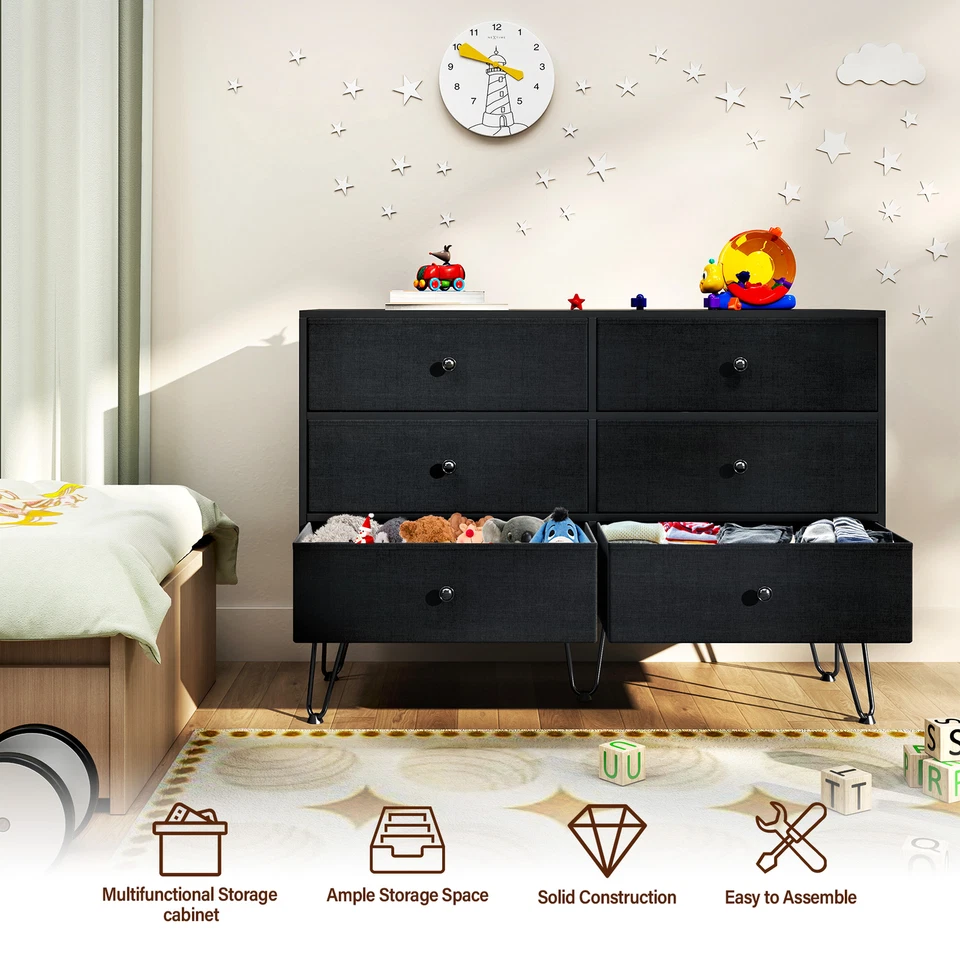 TC-HOMENY Cómoda de Madera Dormitorio Ropa Armario de Almacenamiento 6 Cajones Cómoda Foto 3 de 4