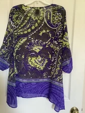 Multiple - Womens  Semi Sheer- Multi Color Print - Tunic Top  Size L