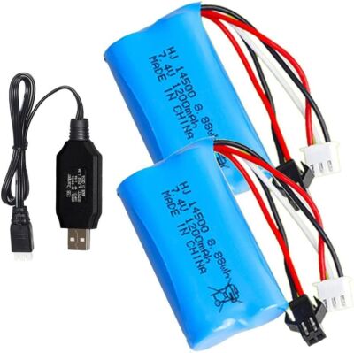 2PCS 7.4V 1200mAh Recgargeble Battery 5C 2S SM-2P Plug USB Charger for RC Toys.