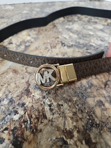 Michael Kors Rhinestone Logo Womens Twist Reversible Belt Size 36" - Picture 2 of 5